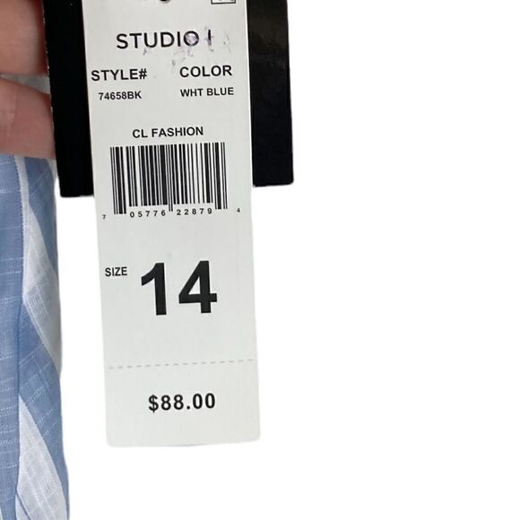 Studio I White And Blue Stripes Short Sleeve V-Neck Dress, Size 14, NWT - Picture 6 of 7